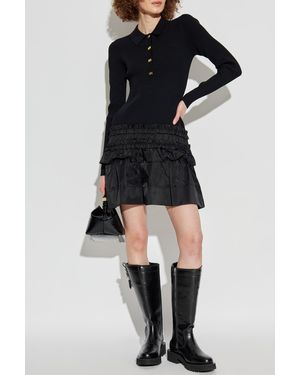 Ganni Dress With A Ruffle - Black
