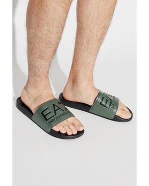 EA7 Rubber Flip-Flops With Logo - Black