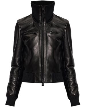 Balenciaga Leather Jacket With A Stand-Up Collar - Black