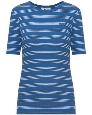 Ganni Ribbed Top With Striped Pattern - Blue