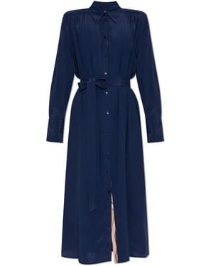 Paul Smith Silk Dress With A Waist Belt - Blue