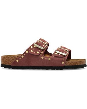 Birkenstock 'Arizona Rivet Border' Slides - Brown