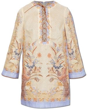 Zimmermann Linen Dress With Print - Natural