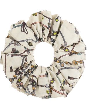 Versace Silk Hair Scrunchie With "Hangin' Out" Print - Metallic