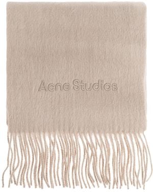 Acne Studios Scarf With Logo Patch - Natural