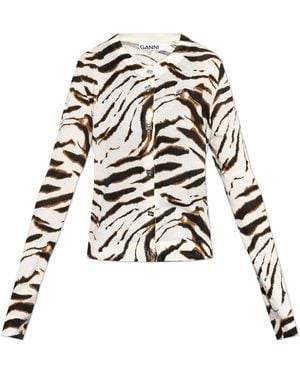 Ganni Cardigan With Animal Motif - Natural