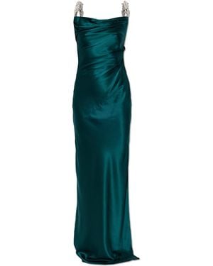 Balmain Silk Dress With Pearl Straps - Green