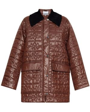 Ganni Quilted Jacket With Corduroy Collar - Brown
