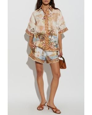 Zimmermann Linen Shirt With Print - Natural
