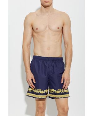 Versace Swim Shorts With "New Barocco" Print - Blue