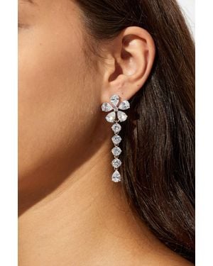Self-Portrait Long Earrings With Shimmering Crystals - Brown