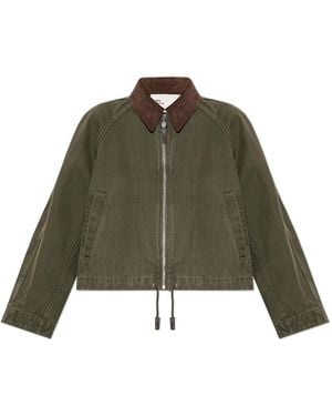 Tory Burch Denim Jacket With A Corduroy Collar - Green