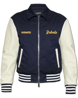 DSquared² Bomber Jacket With 'Bomber' Logo - Blue