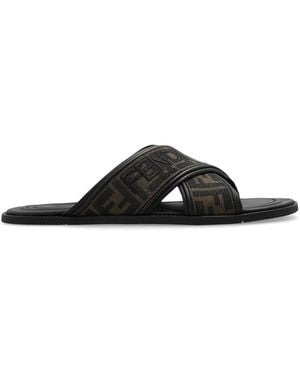 Fendi Logo Slide Sandals - Black