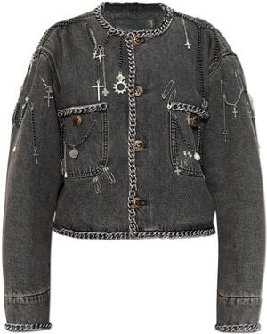 R13 Denim Jacket With Appliqués - Black