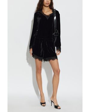 Ganni Velvet Shorts With Lace Trim - Black