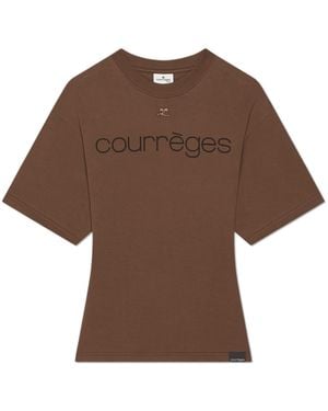 Courreges T-Shirt With Printed Logo - Brown