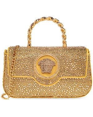 Versace Handbag With Shimmering Crystals, - Metallic