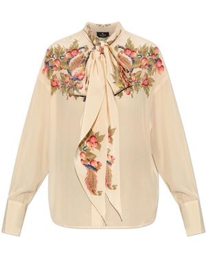 Etro Silk Shirt With Floral Motif - Natural