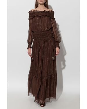 Self-Portrait Dress With Lurex Thread - Brown