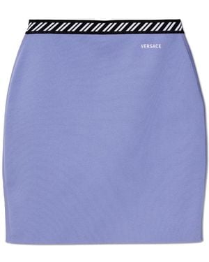Versace Short Skirt With Embroidered Logo - Blue