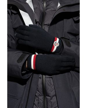 Moncler Woolen Gloves With Logo Patch - Black