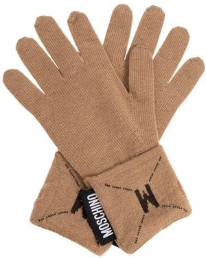 Moschino Wool Gloves With Logo - Brown