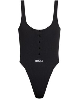 Versace Bodysuit With Embroidered Logo - Black