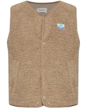 American Vintage Fleece Vest With Logo Patch - Natural