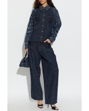 Ganni Denim Shirt With Floral Motif - Blue