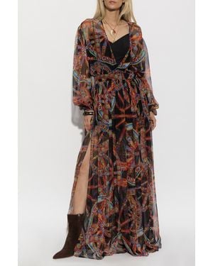 Dolce & Gabbana Silk Dress With 'Carretto' Print - Brown