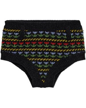 Marni Wool Shorts With Floral Pattern - Black