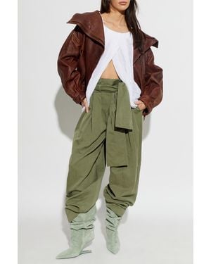 Balmain Leather Jacket With A 'Vintage' Effect - Green