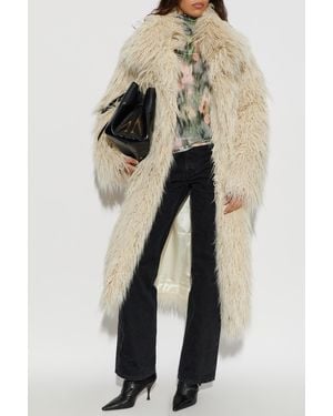 Off-White c/o Virgil Abloh Faux Fur Coat With Belt - Natural