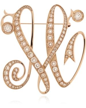Max Mara Brooch With Shimmering Crystals - White