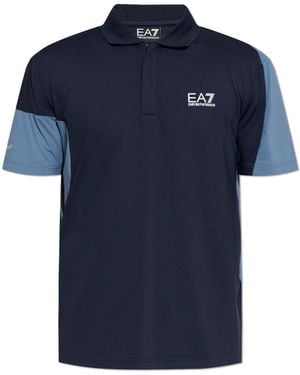 EA7 Polo Shirt With Printed Logo - Blue