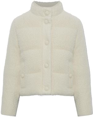 Moncler Down Jacket With Logo Patch - Natural