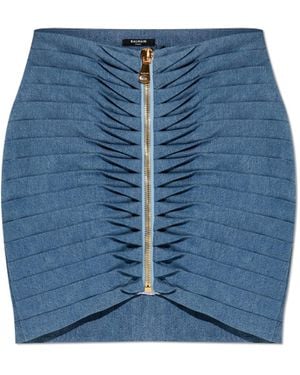 Balmain Denim Skirt With Darts - Blue