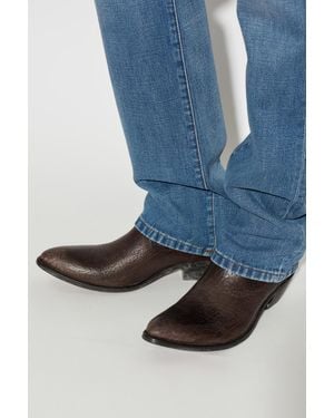 Versace Leather Heeled Ankle Boots - Blue