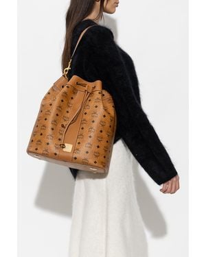 MCM 'Worek' Type Bag With Monogram - Brown