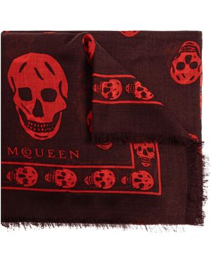 McQueen Scarf With A Characteristic Skull Motif - Red