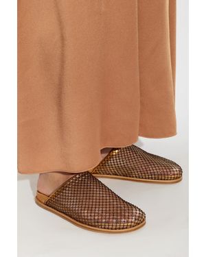 forte_forte Leather Sandals With Shimmering Crystals - Brown