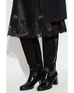 Dolce & Gabbana Suede Knee-High Heeled Boots - Black