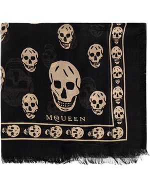 McQueen Silk Scarf With A Distinctive Skull Motif - Black