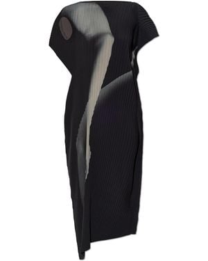 Issey Miyake Pleated Dress With Print - Black
