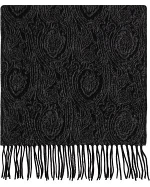 Etro Wool Scarf With Fringes - Black
