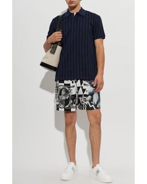 Versace Cotton Polo With Monogram - Blue