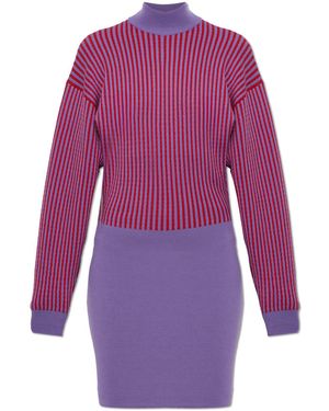 Versace Wool Dress With Long Sleeves - Purple