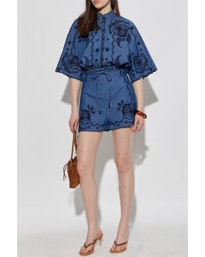 Zimmermann Denim Shorts With An Openwork Pattern - Blue