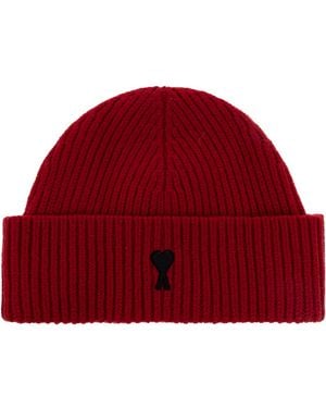 Ami Paris Wool Beanie With Logo - Red